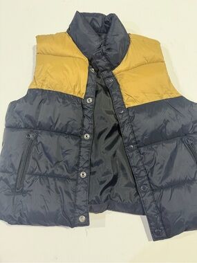 Quilted Puffer Vest in Navy and Mustard